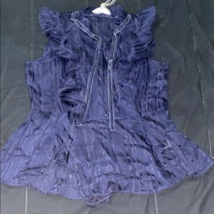 Navy ruffle blouse